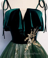 Green Tulle Lace Long Evening Prom Dress, Green Tulle Lace Formal Dress, 1