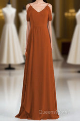 Burnt Orange A-line Chiffon Long Bridesmaid Dress
