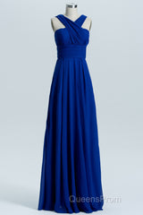 Royal Blue A-line Chiffon Long Convertible Bridesmaid Dress