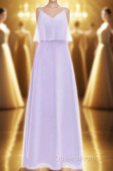 Lavender Chiffon Straps Ruffled A-Line Bridesmaid Dress