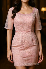 Two-Piece Blush Pink Lace Bodycon Short Mother of the Bride Dress