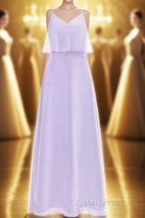 Lavender Chiffon Straps Ruffled A-Line Bridesmaid Dress