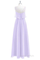 Lavender Chiffon Straps Ruffled A-Line Bridesmaid Dress