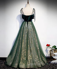 Green Tulle Lace Long Evening Prom Dress, Green Tulle Lace Formal Dress, 1