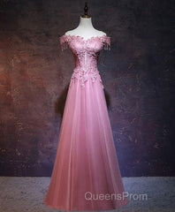 Burgundy Tulle Lace Off Shoulder Long Evening Prom Dress, Burgundy Lace Evening Dress