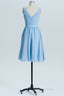 Blue Chiffon A-line Pleated Short Bridesmaid Dress