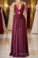 Magenta Chiffon V-Neck Spaghetti Straps Long Bridesmaid Dress