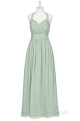 Sage Green Chiffon Halter Backless A-Line Bridesmaid Dress