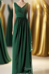 Hunter Green Chiffon Pleated Long Bridesmaid Dress