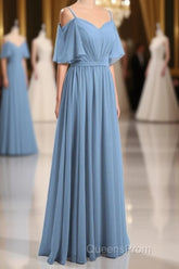 Dusty Blue Chiffon Cold-Shoulder A-Line Bridesmaid Dress