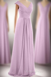 Dusty Purple Chiffon V-Neck Backless A-Line Long Bridesmaid Dress