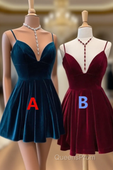 Velvet Homecoming Dress Tie Back Straps Formal Short Evening Prom Dress