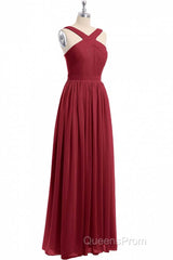 Red Chiffon Cross-Front A-Line Long Bridesmaid Dress