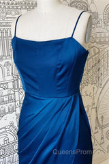 Sheath Spaghetti Straps Satin Long Bridesmaid Dress with Slit