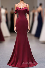 Wine Red Mermaid Sweetheart Straps Long Formal Dress, Wine Red Evening Prom Dress