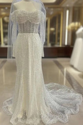 Sheath-Column Off The Shoulder Wedding Dress With Sequin