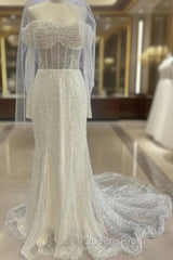 Sheath-Column Off The Shoulder Wedding Dress With Sequin