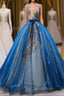UniqueDresss Puffy V Neck Organza Applique Modest Evening Prom Dress Evening Dress