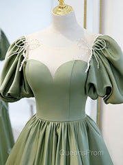 Simple Green Satin Long Evening Prom Dress, Green Evening Dress