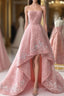 Charming Modest Pink A Line High Low Strapless Zipper Back Evening Prom Dress