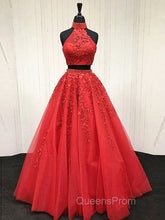 2 Pieces Pink Red Lace Evening Prom Dress, Two Pieces Pink Red Tulle Lace Evening Dress