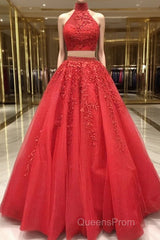 2 Pieces Tulle Lace Evening Prom Dress, Two Pieces Evening Dress