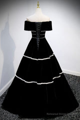 Black Velvet Long Prom Dresses, A-Line Off the Shoulder Evening Dresses