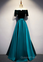 Elegant Velvet Satin Long Evening Prom Dress, A-Line Evening Dress