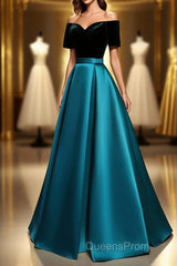 Elegant Velvet Satin Long Evening Prom Dress, A-Line Evening Dress