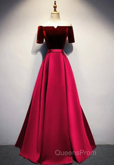 Elegant Velvet Satin Long Evening Prom Dress, A-Line Evening Dress