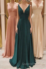 Simple V-Neck Long Evening Prom Dress, A-Line Evening Party Dress