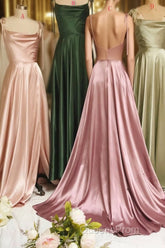 Simple Satin Long Evening Prom Dress, A-Line Evening Party Dress