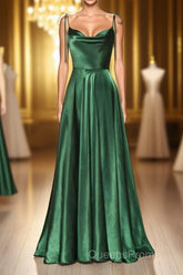 Simple Satin Long Evening Prom Dress, A-Line Formal Evening Dress