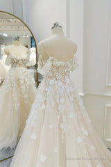 Champagne Tulle Lace Long Prom Dress, A-Line Evening Gown