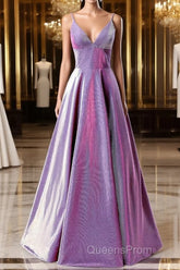 A-Line Long Evening Prom Dress Spaghetti Straps Lilac Evening Dress