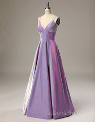 A-Line Long Evening Prom Dress Spaghetti Straps Lilac Evening Dress
