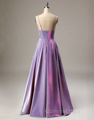 A-Line Long Evening Prom Dress Spaghetti Straps Lilac Evening Dress