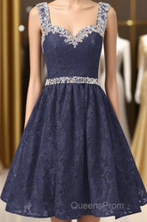 Gorgeous A Line Straps Knee Length Lace With Beading Homecoming Dress