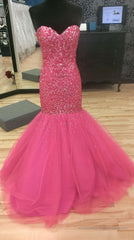 Mermaid/Trumpet Sweetheart Fuchsia Tulle Prom Dresses