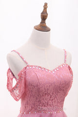 Chic Tulle Lace Spaghetti Strap With Beading Homecoming Dress