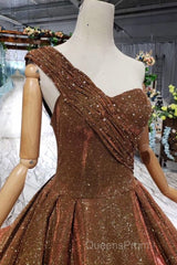 Big Evening Prom Dress One Shoulder Lace Up Back Sequins Beads Quinceanera Dress