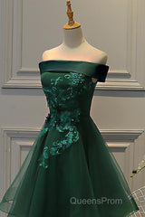 Dark Green Strapless A Line Appliques Tulle Homecoming Dress