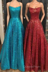 Fantasy Evening Prom Dress, Princess A-line Bateau Sleeveless Sequined Long/Floor-Length Evening Prom Dress