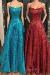 Fantasy Evening Prom Dress, Princess A-line Bateau Sleeveless Sequined Long/Floor-Length Evening Prom Dress