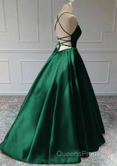 Green Satin Lace-Up Long Formal Dress, Green Satin Long Evening Prom Dress Evening Dress
