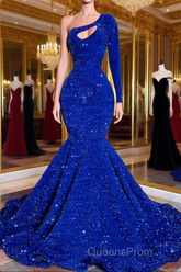 Blue sequin mermaid Evening Prom Dress, shimmery African women party Dress