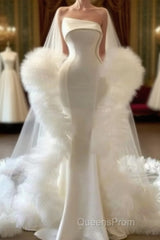 White ruffle mermaid Evening Prom Dress