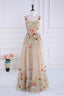 Dusty Pink Sequined Floral Appliques A-line Long Evening Prom Dress
