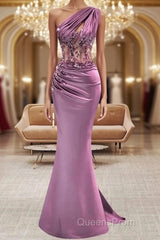Lilac One Shoulder Mermaid Evening Prom Dress with Beads