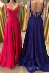 Neon Pink V-Neck Straps A-Line Evening Prom Dress